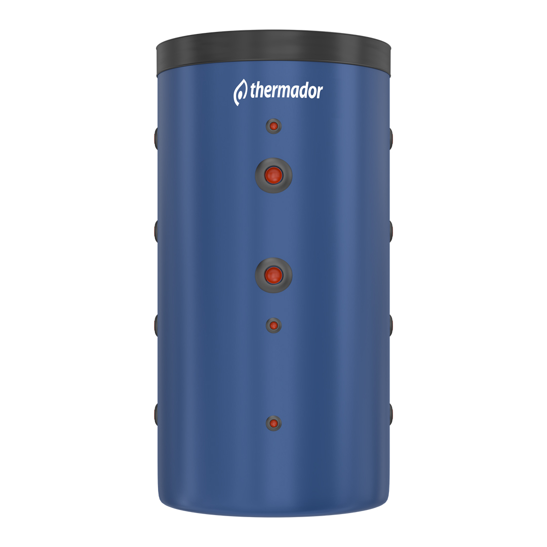 Bouteille de m&eacute;lange BTAMP avec piquages multiples pour raccordement de plusieurs pompes &agrave; chaleur en chaufferie collective