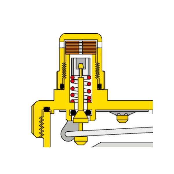 Schéma technique du purgeur automatique avec bouchon hygroscopique intégré Caleffi HED