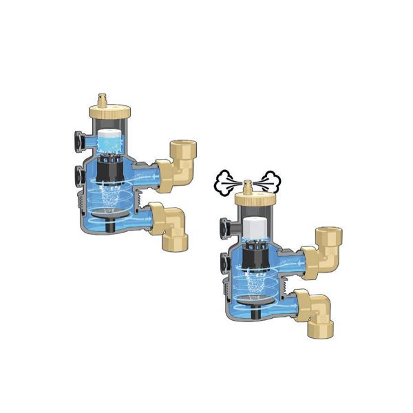 Schéma du fonctionnement du séparateur d'air Caleffi HED® avec purge automatique 