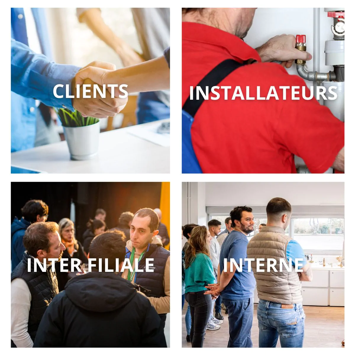 Publics concern&eacute;s par les formations Thermador : clients distributeurs, installateurs, collaborateurs internes et filiales du groupe